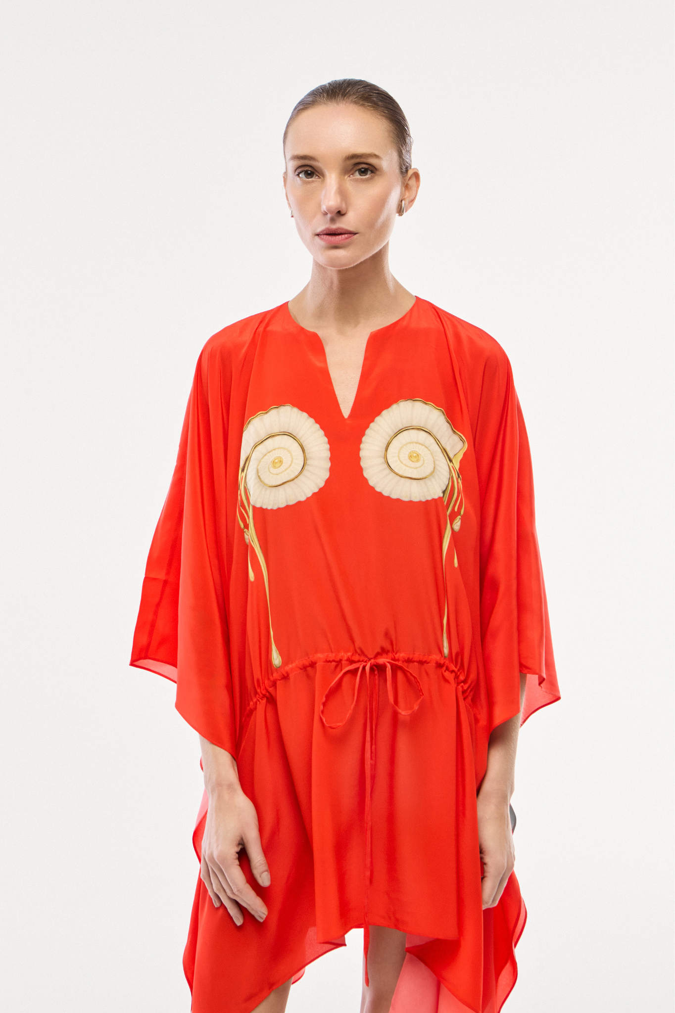 KAFTAN CURTO SEDA CARACOL VERMELHO