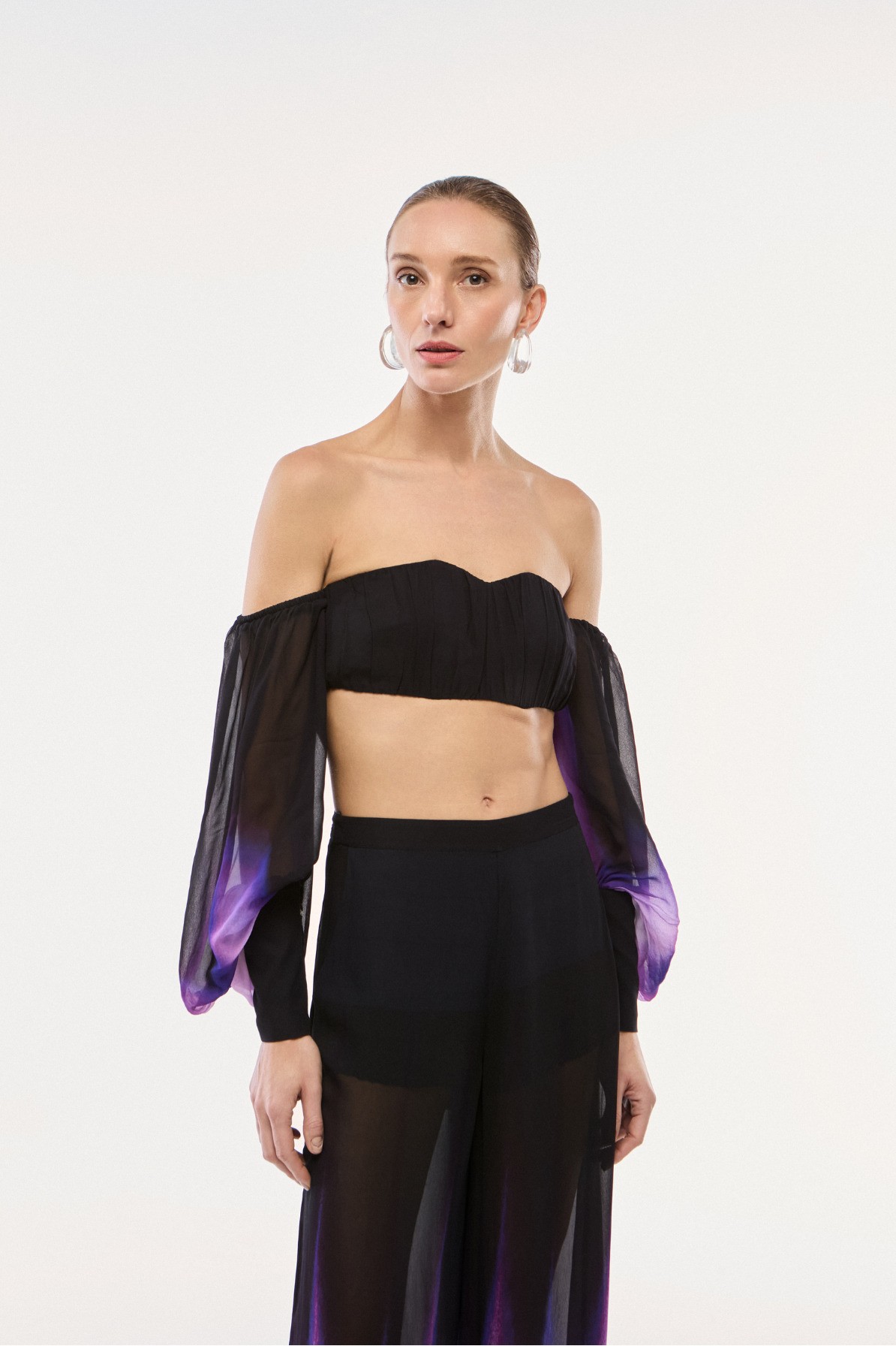 TOP CROPPED GEORGETTE FLORAL BLACK