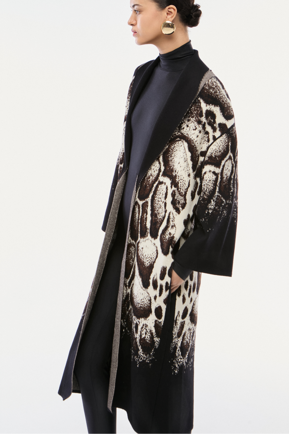 CASACO LONGO TRICOT JACQUARD SKIN NATURAL