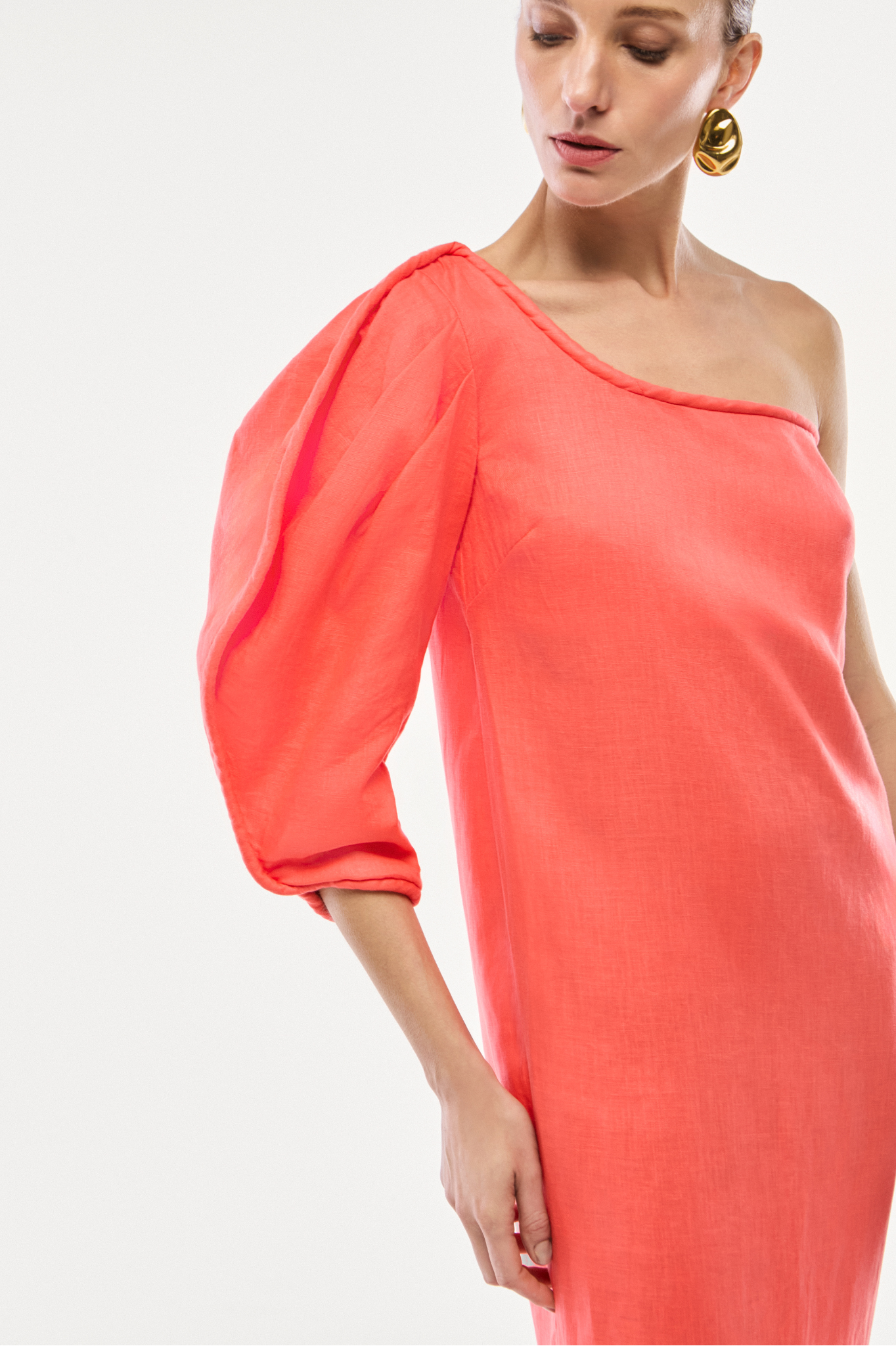 VESTIDO LONGO LINHO OMBRO SÓ VERMELHO