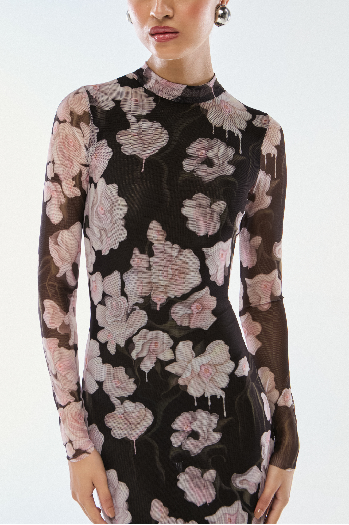 VESTIDO LONGO TULE FLOWER PRETO