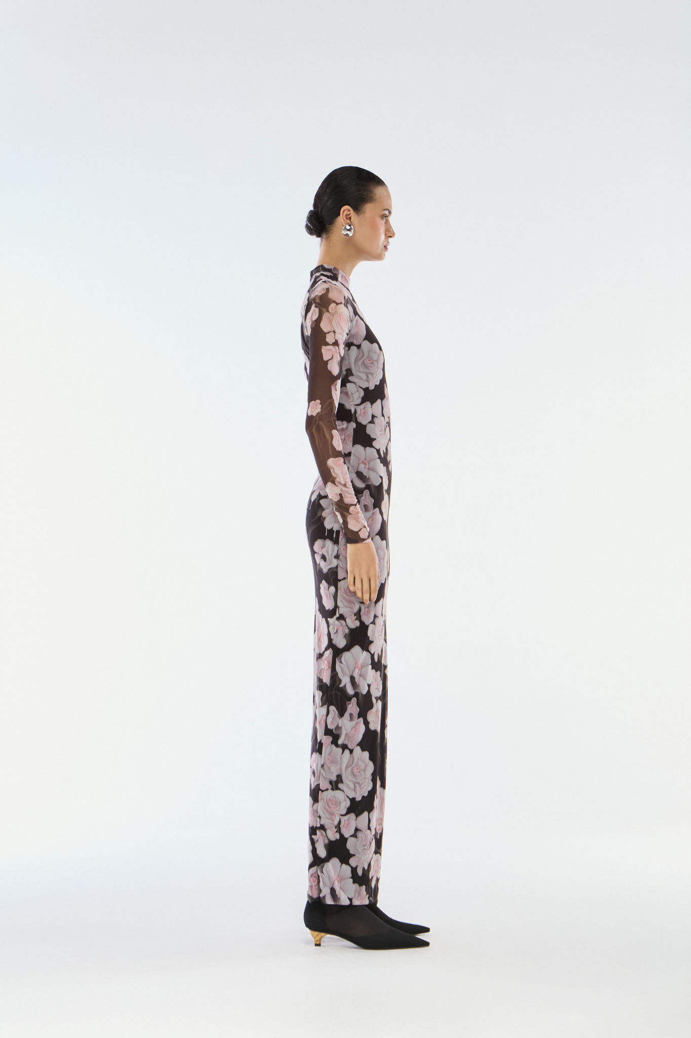 VESTIDO LONGO TULE FLOWER PRETO