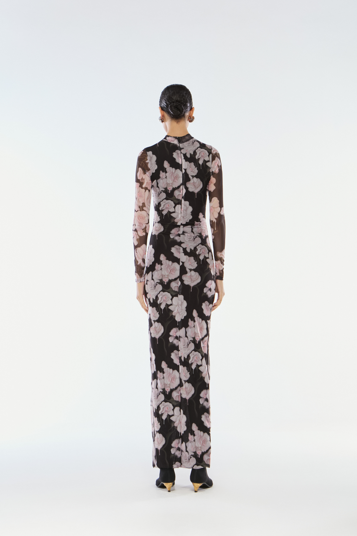 VESTIDO LONGO TULE FLOWER PRETO
