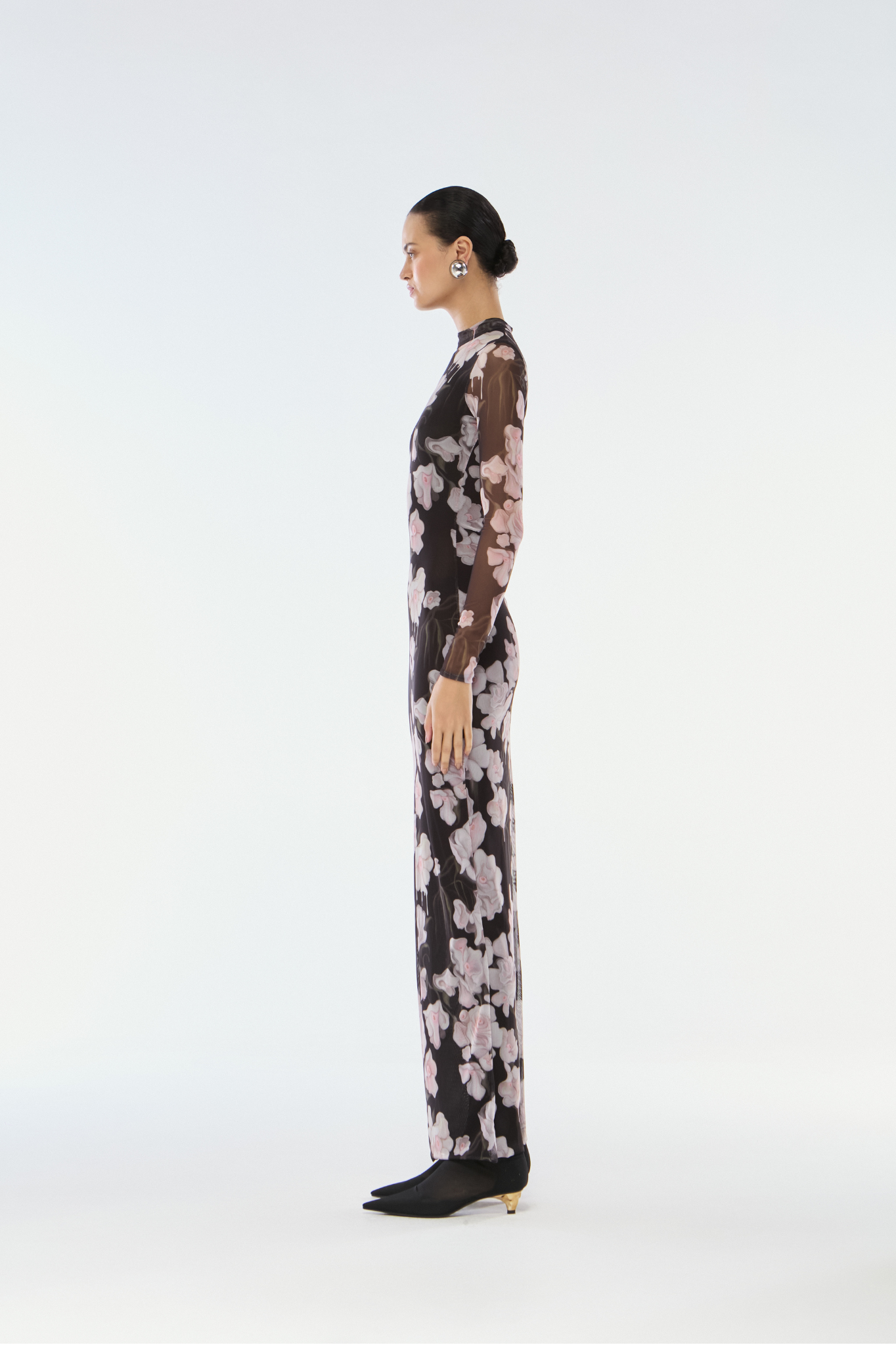 VESTIDO LONGO TULE FLOWER PRETO