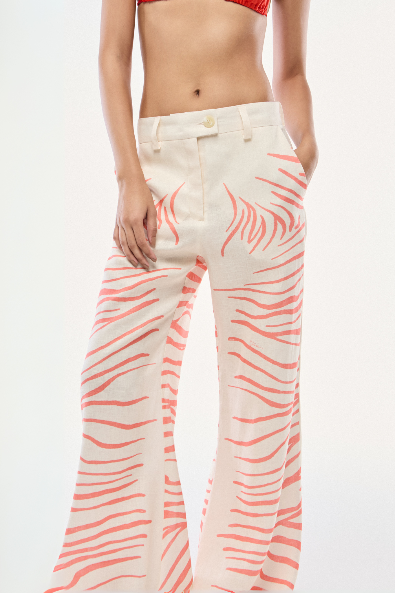 CALÇA PANTALONA LINHO ZEBRA MONO VERMELHO