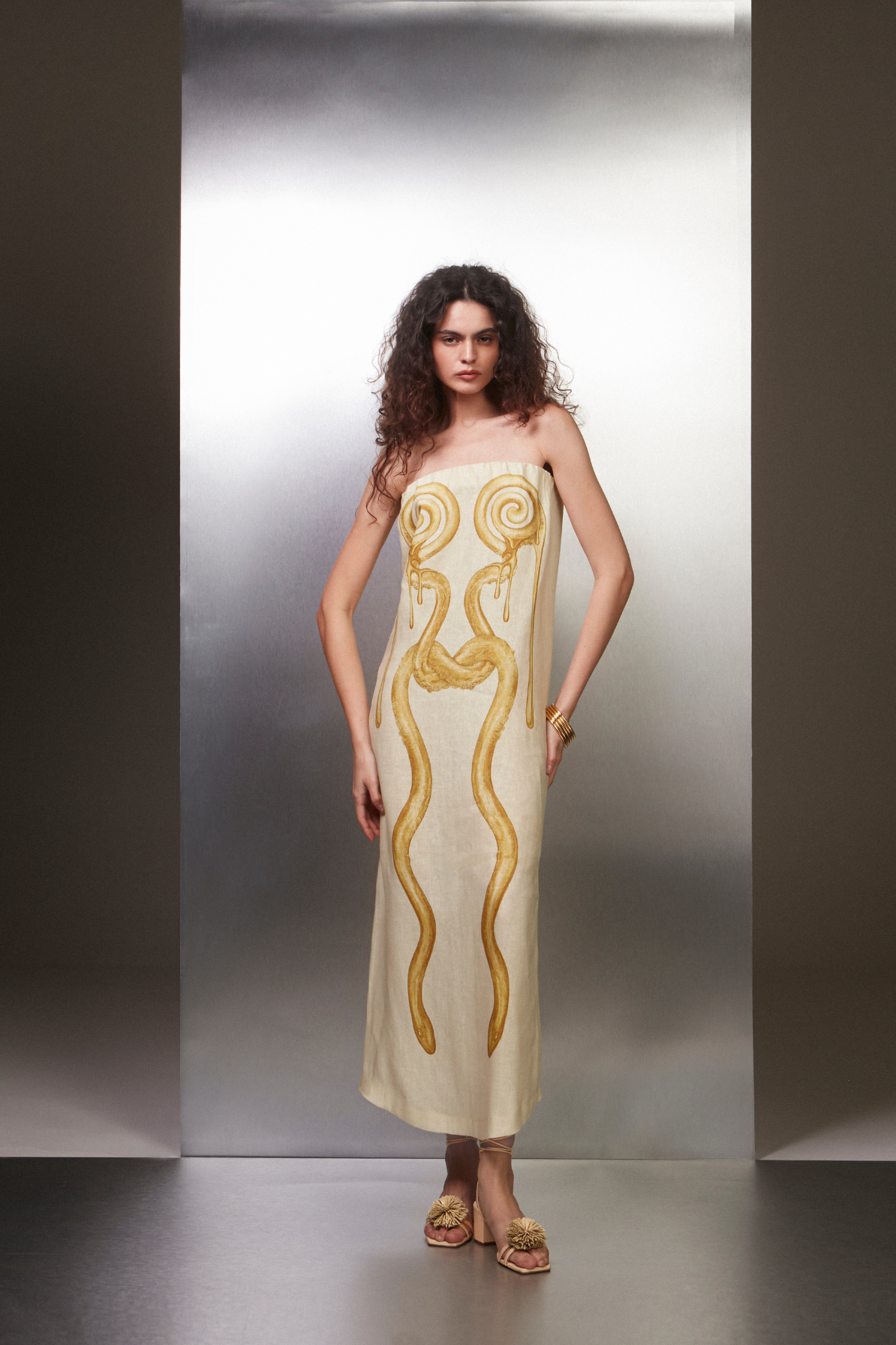 VESTIDO SEM ALÇA LINHO IRIS GOLD
