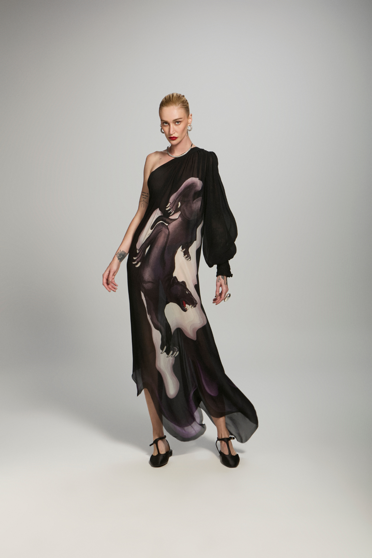 VESTIDO OMBRO SÓ GEORGETTE PANTERA WAVE
