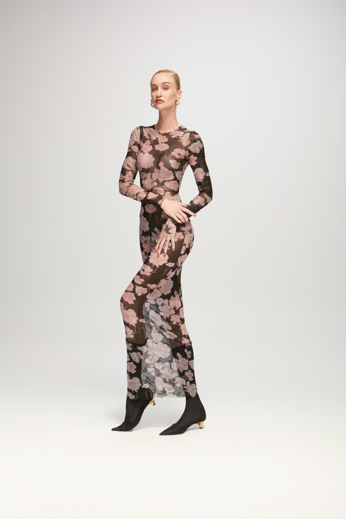 VESTIDO LONGO TULE FLOWER PRETO