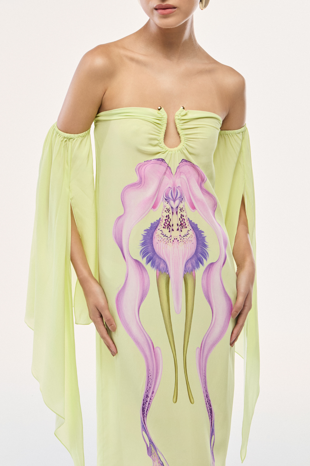 VESTIDO SEM ALÇA SEDA FLORAL CITRUS