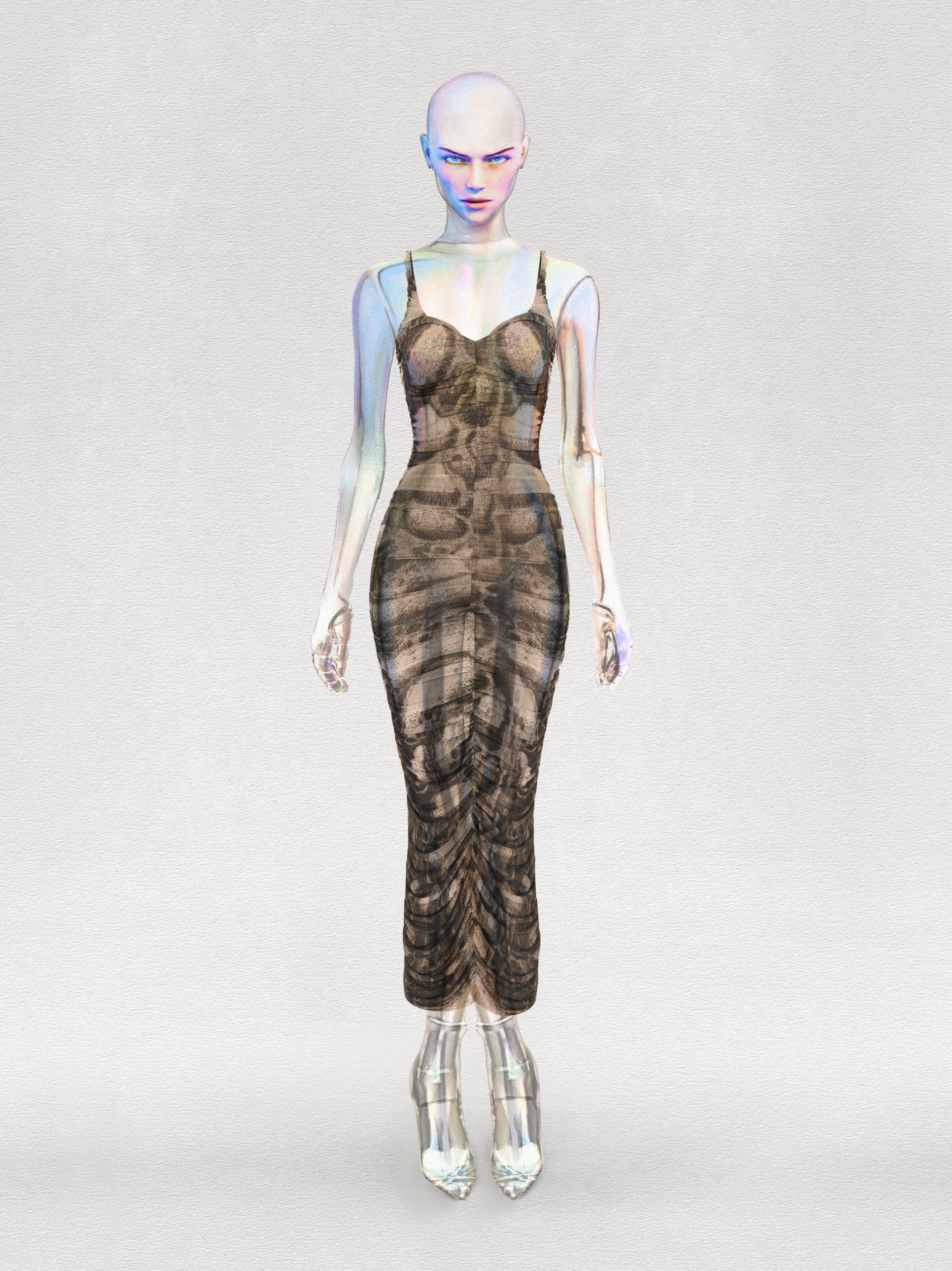 VESTIDO FRANZIDO TULE SKIN NATURAL