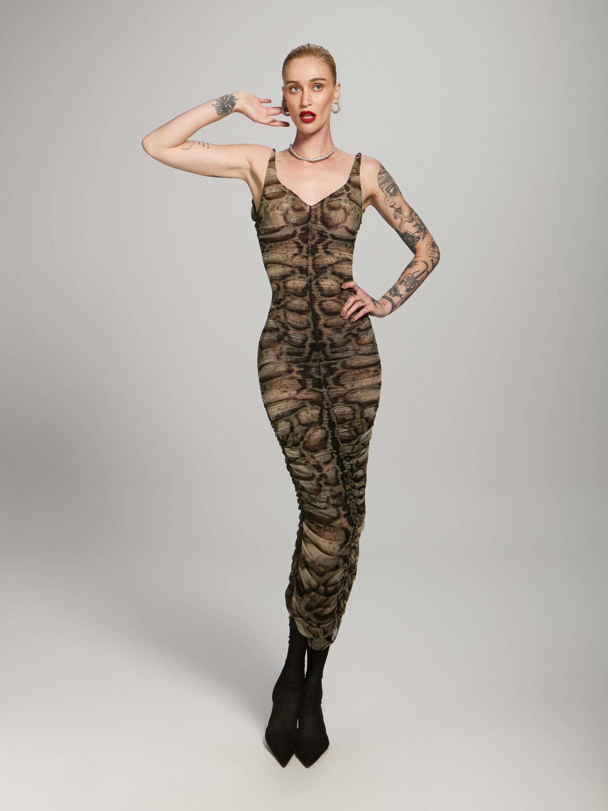 VESTIDO FRANZIDO TULE SKIN NATURAL
