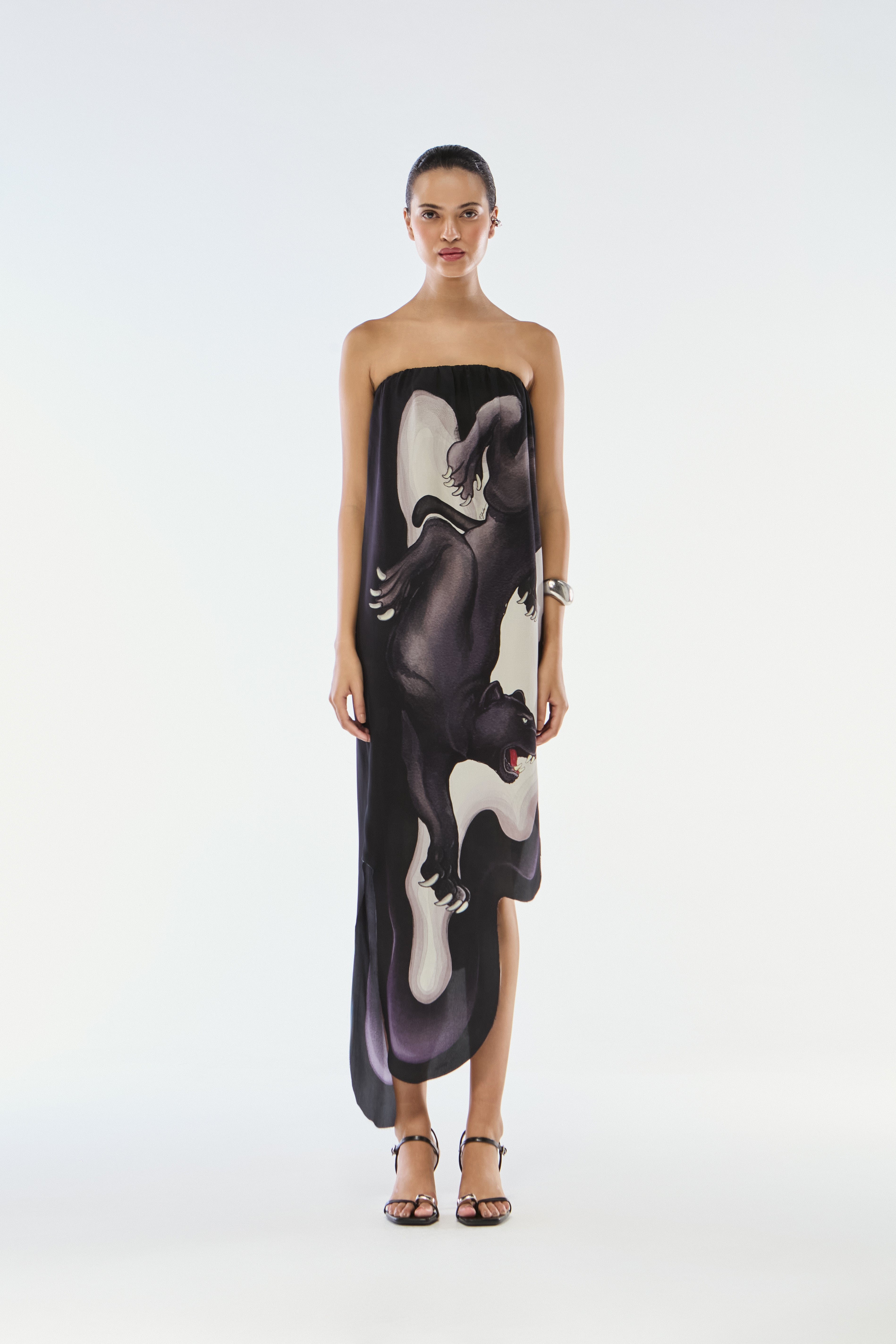 VESTIDO SEM ALÇA SEDA PANTERA WAVE