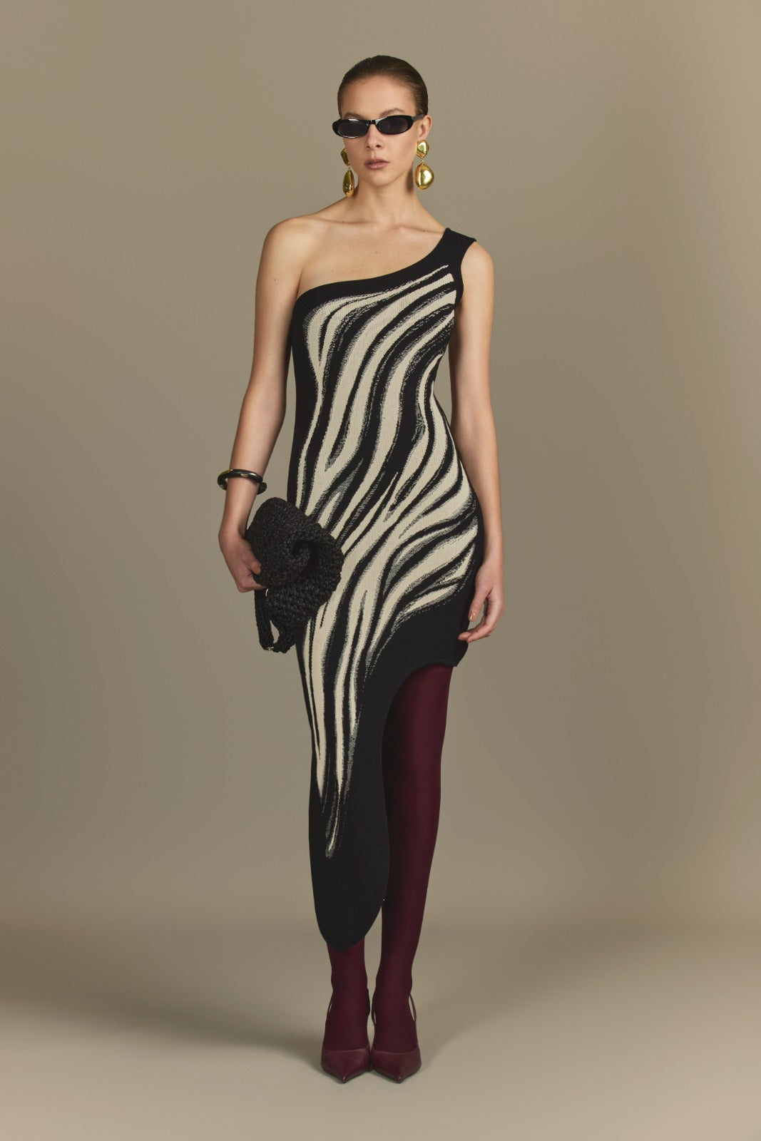 VESTIDO OMBRO SÓ ASSIMÉTRICO ZEBRA BLACK