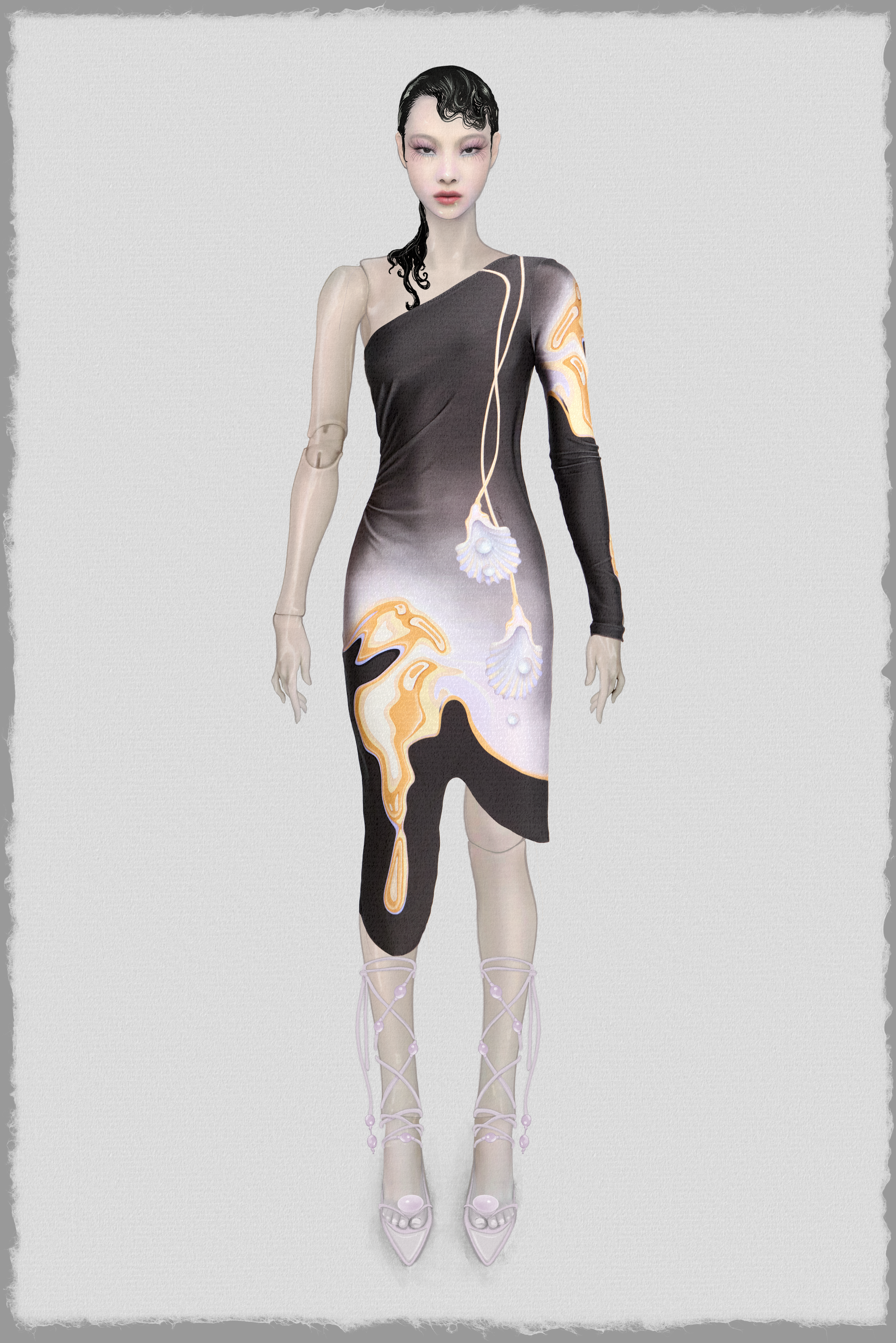 VESTIDO CURTO ASSIMÉTRICO LYCRA BUTTERFISH