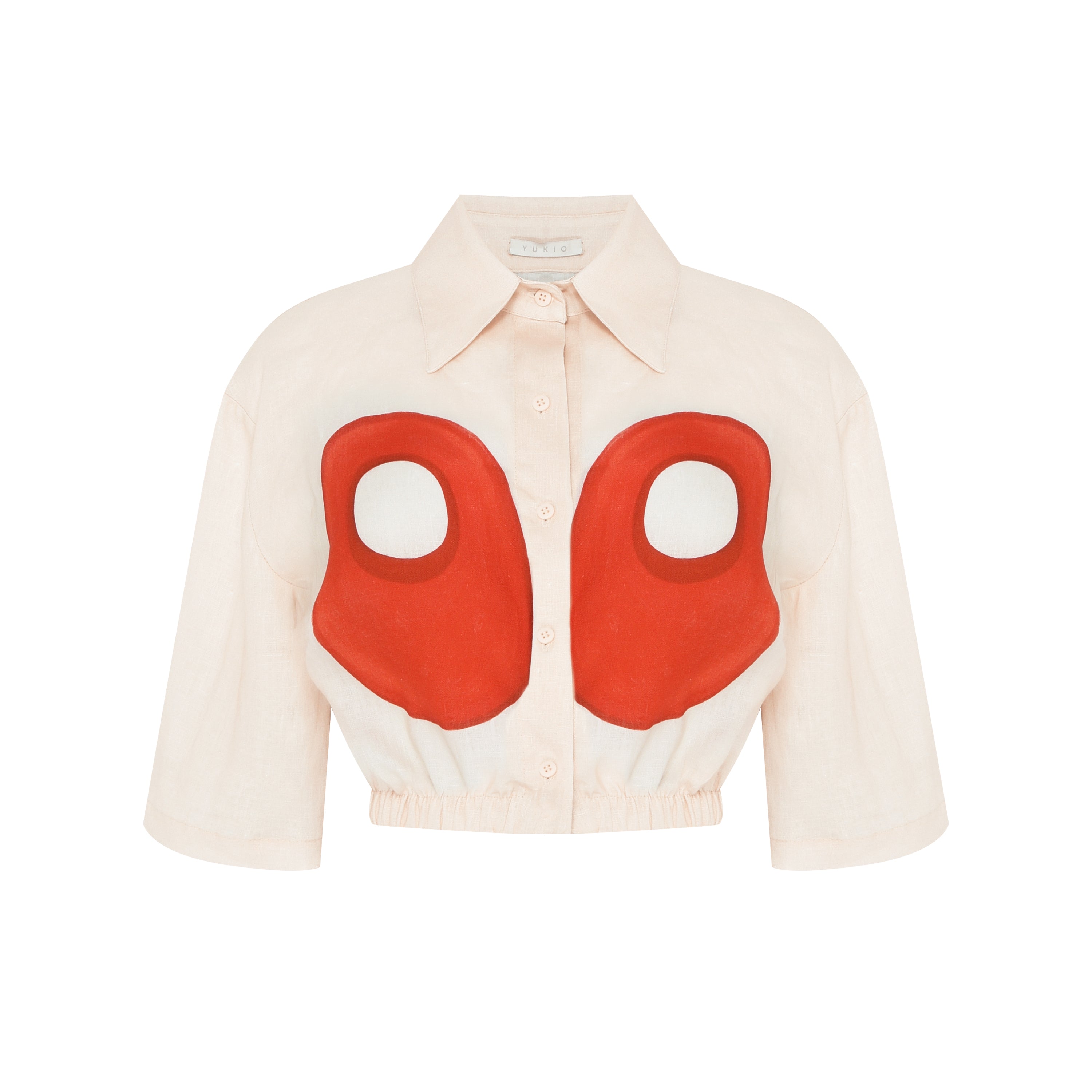 CAMISA CROPPED LINHO MANGA CURTA LOBSTER
