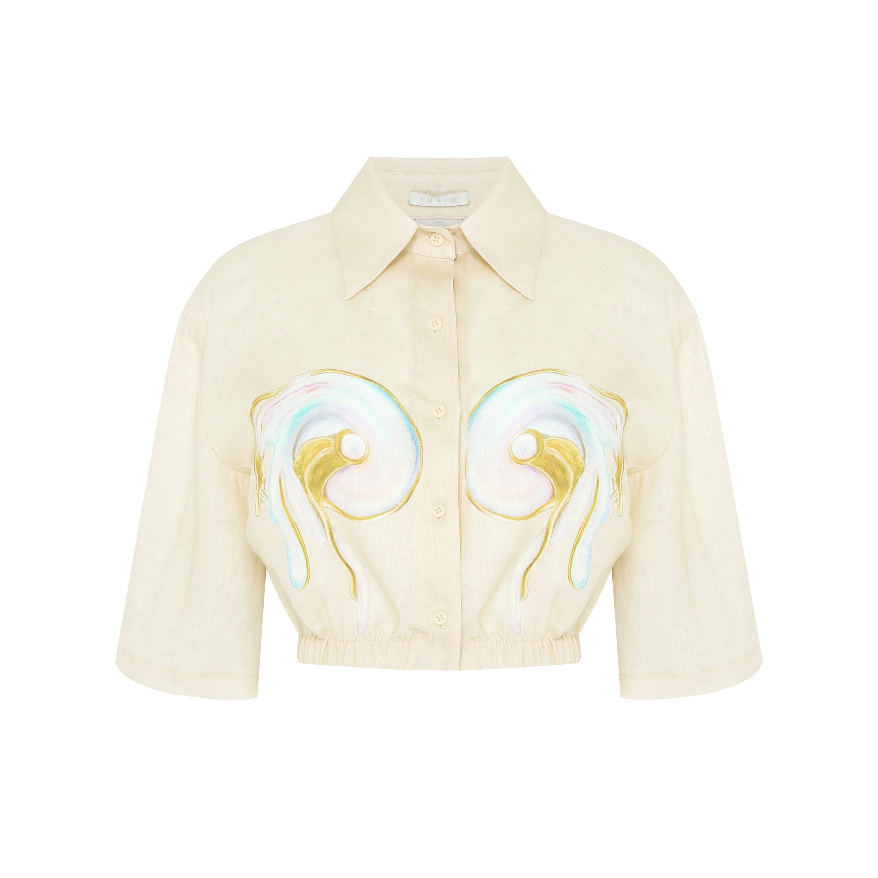 CAMISA CROPPED MANGA CURTA IRIS GOLD