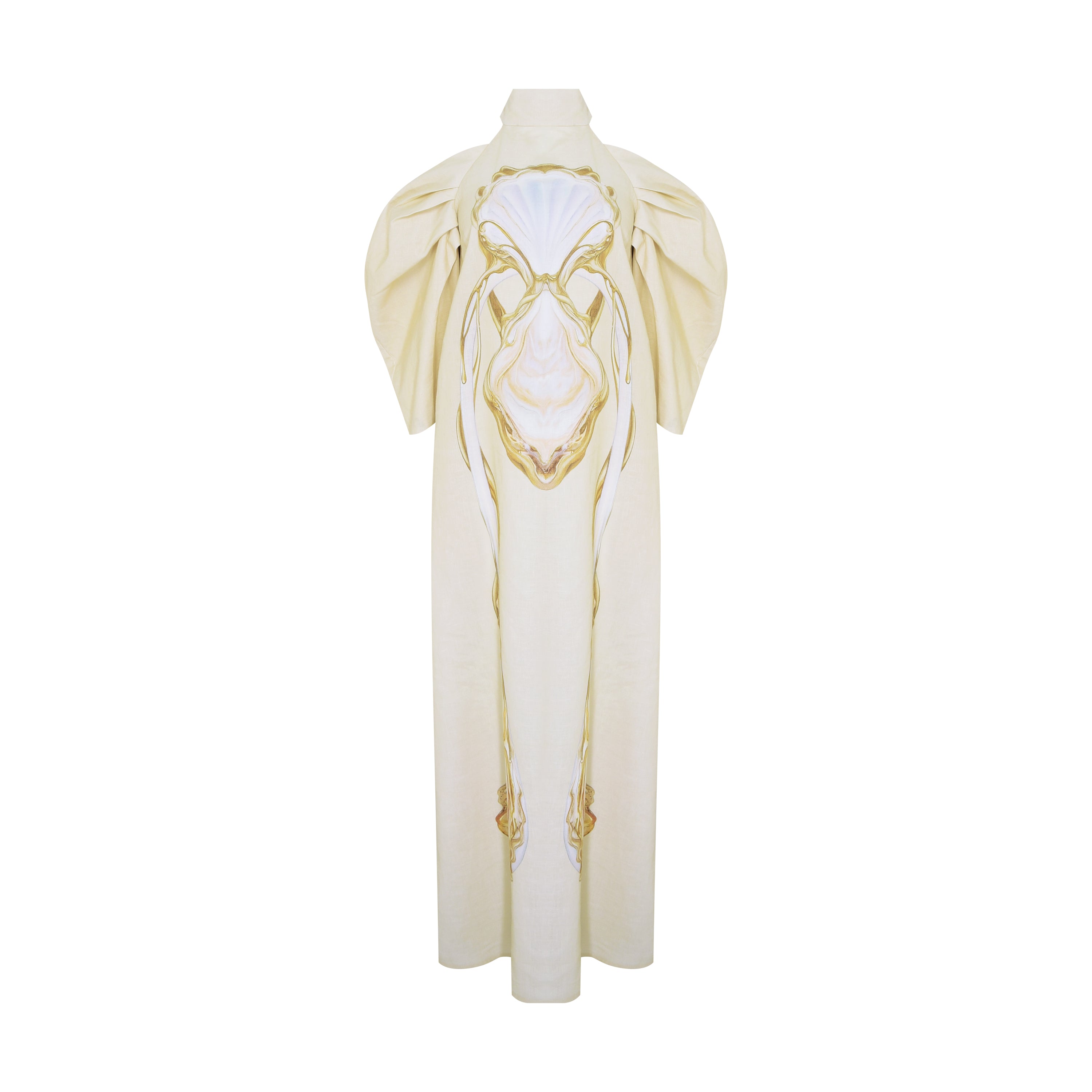 VESTIDO GOLA ALTA LINHO IRIS GOLD