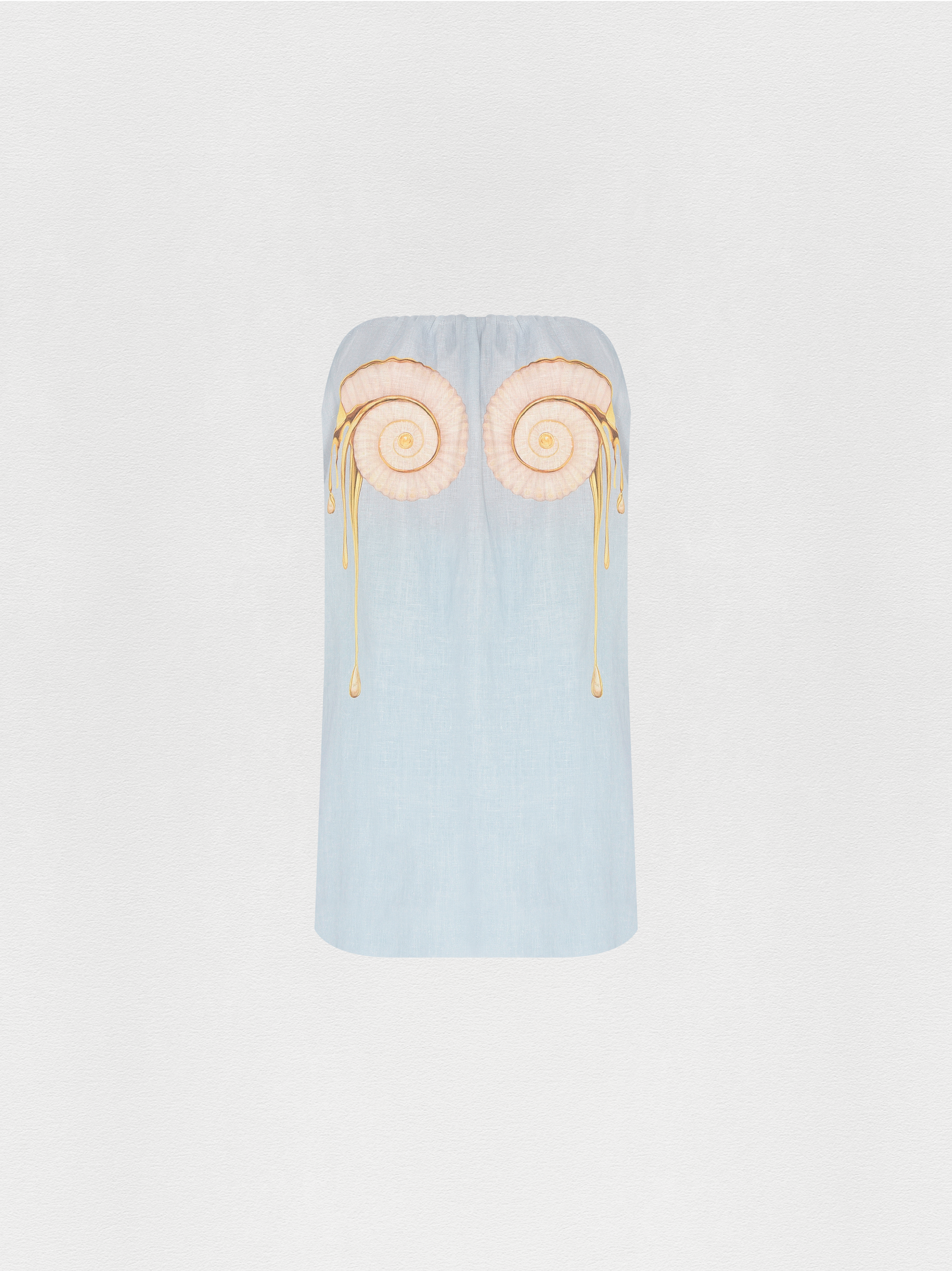 VESTIDO CURTO LINHO SEM ALÇA CARACOL AZUL