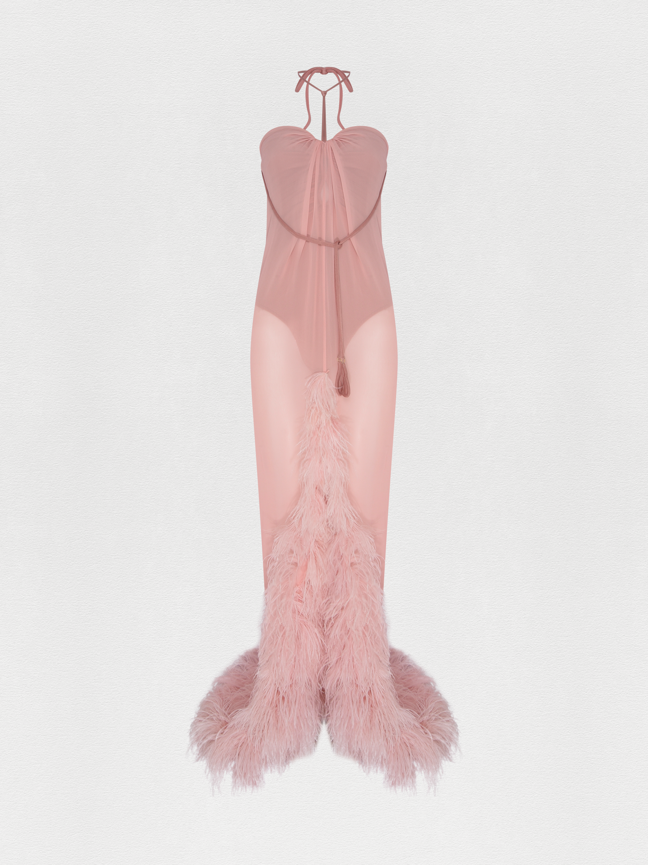 VESTIDO LONGO COM PLUMAS
