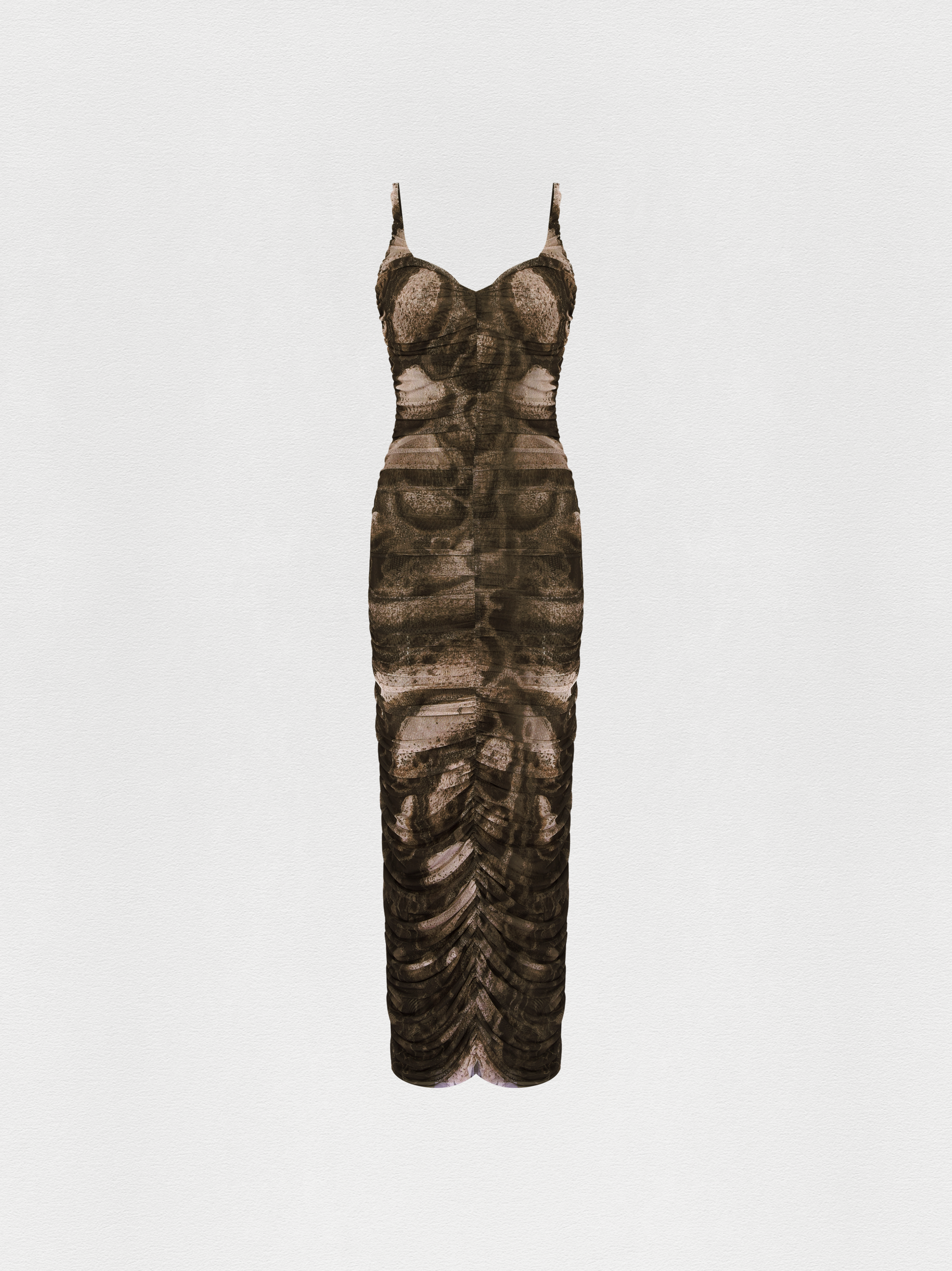 VESTIDO FRANZIDO TULE SKIN NATURAL